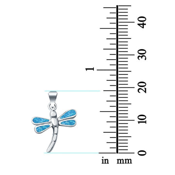 Pretty Insect Dragonfly Charm Pendant Lab Created Blue Opal 925 Sterling Silver